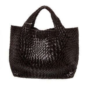 FALOR Italian leather Dark Brown Woven Tote Bag